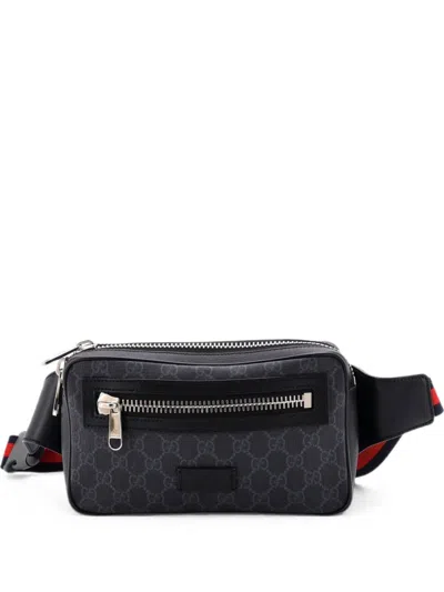 Pre-owned Gucci Soft Zip Gg Coated Canvas Small Belt Bag In Black