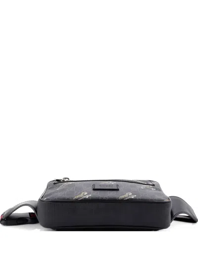 Pre-owned Gucci Soft Zip Printed Gg Coated Canvas Small Belt Bag In Black