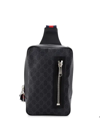 Pre-owned Gucci Soft Zip Sling Bag Gg Coated Canvas Small Crossbody Bag In Black