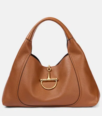 Gucci Softbit Large Leather Shoulder Bag In Brown