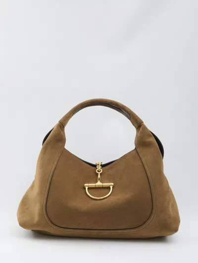 Gucci Large Suede Shoulder Bag In Brown