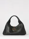 Gucci Women Black Shoulder Bag With Horsebit Closure In Grained Leather Woman In Black
