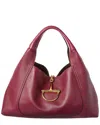Gucci Women Bordeaux Shoulder Bag With Horsebit Closure In Grained Leather Woman In Burgundy