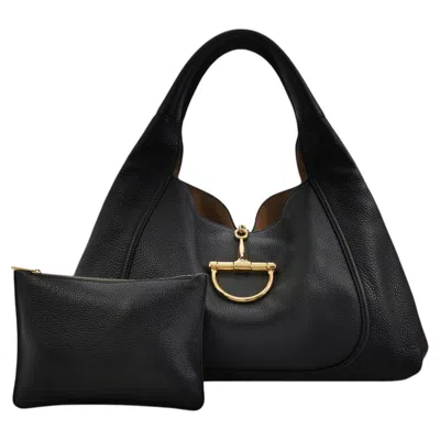 Pre-owned Gucci Softbit Maxi Shoulder Bag Black Calfskin Leather