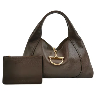 Pre-owned Gucci Softbit Maxi Shoulder Bag Dark Brown Calfskin Leather