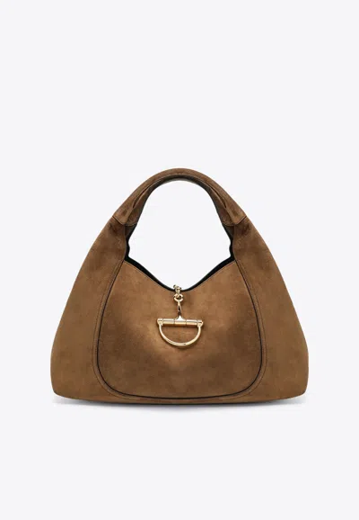 Gucci Softbit Maxi Suede Hobo Bag In Brown