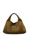 Gucci Women Softbit Maxi Suede Leather Shoulder Bag In Brown