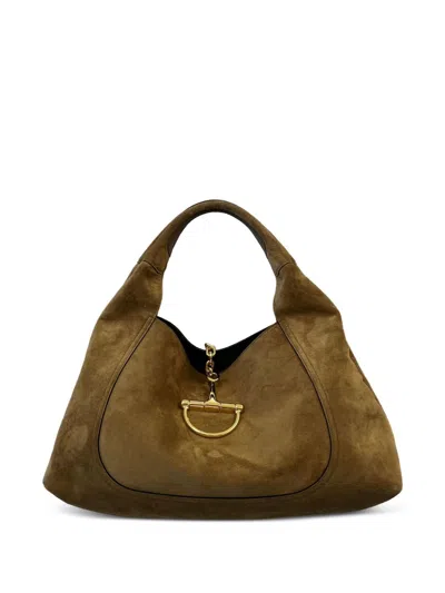 Gucci Softbit Maxi Suede Leather Shoulder Bag In Brown