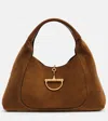 Gucci Softbit Maxi Suede Shoulder Bag In Brown