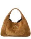 Gucci Softbit Maxi Suede Shoulder Bag In Brown