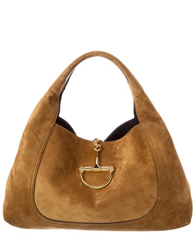 Gucci Softbit Maxi Suede Shoulder Bag In Brown