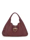 Gucci Women Bordeaux Shoulder Bag With Horsebit Closure In Grained Leather Woman In Burgundy