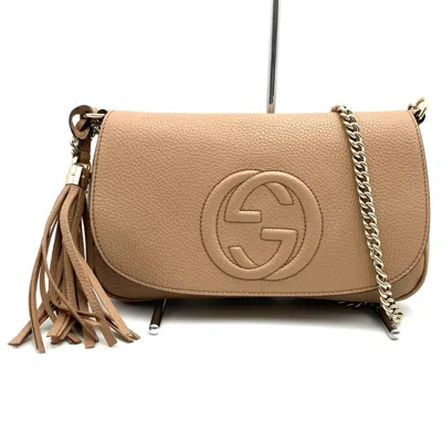 Pre-owned Gucci Soho Beige Leather Shoulder Bag () In Sand
