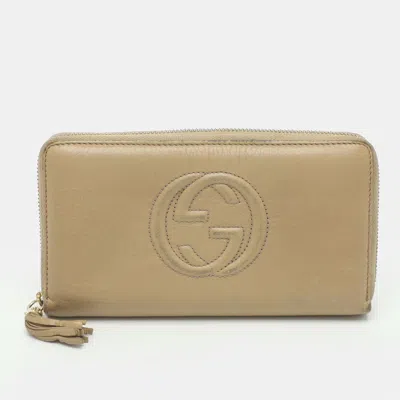 Pre-owned Gucci Soho Beige Leather Zip Around Wallet