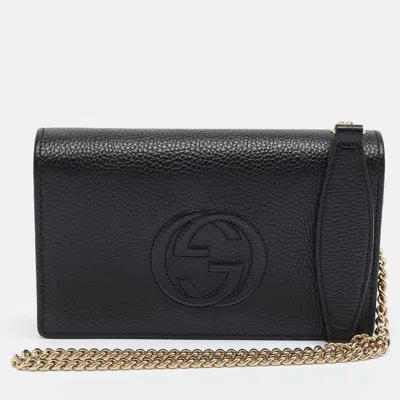 Pre-owned Gucci Soho Black Leather Wallet On Chain