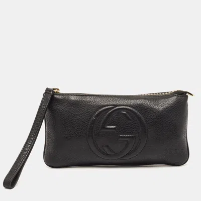 Pre-owned Gucci Soho Black Leather Wristlet Clutch