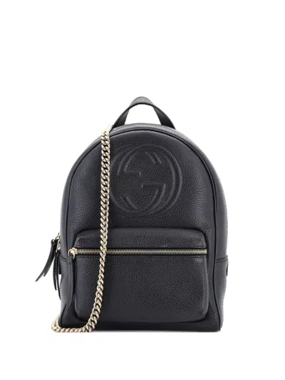 Pre-owned Gucci Soho Chain Leather Backpack In Black