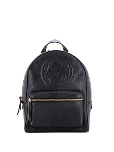 Pre-owned Gucci Soho Chain Leather Backpack In Black