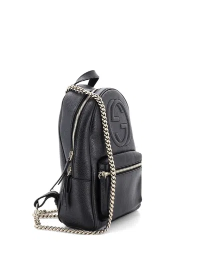 Pre-owned Gucci Soho Chain Leather Backpack In Black