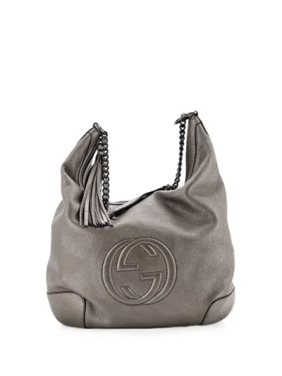 Pre-owned Gucci Soho Chain Leather Medium Hobo Bag In Gray