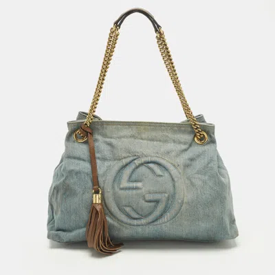 Pre-owned Gucci Soho Chain Medium Blue Denim Shoulder Bag