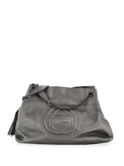 Pre-owned Gucci Soho Chain Strap Leather Large Shoulder Bag In Grey