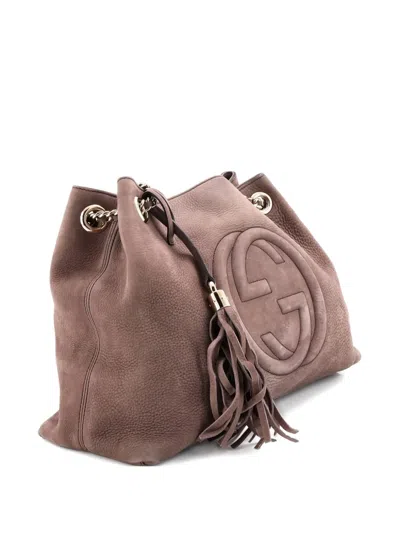 Pre-owned Gucci Soho Chain Strap Nubuck Medium Shoulder Bag In Brown