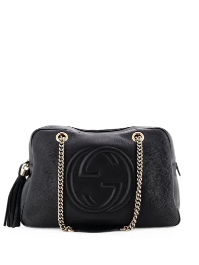 Pre-owned Gucci Soho Chain Zip Leather Medium Shoulder Bag In Black