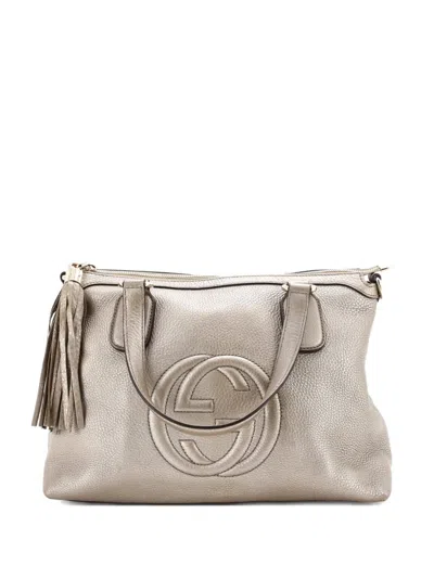 Pre-owned Gucci Soho Convertible Soft Top Handle Bag Leather Satchel In Gold