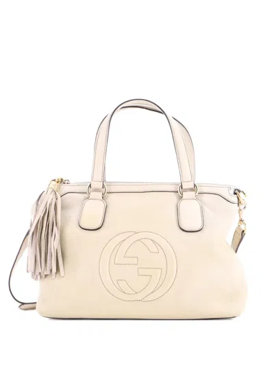 Pre-owned Gucci Soho Convertible Soft Top Handle Bag Leather Satchel In Neutral
