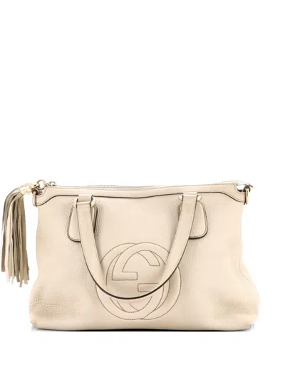 Pre-owned Gucci Soho Convertible Soft Top Handle Bag Leather Satchel In Neutral