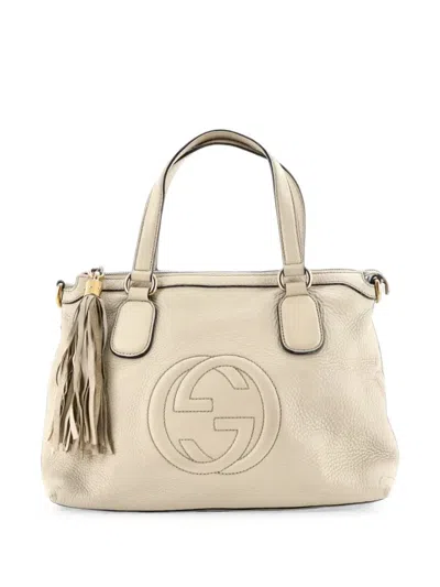 Pre-owned Gucci Soho Convertible Soft Top Handle Bag Leather Satchel In Neutrals