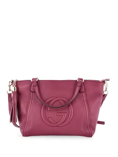Pre-owned Gucci Soho Convertible Top Handle Bag Leather Small Satchel In ピンク