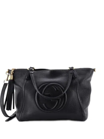Pre-owned Gucci Soho Convertible Top Handle Bag Leather Small Satchel In Black