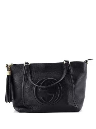 Pre-owned Gucci Soho Convertible Top Handle Bag Leather Small Satchel In Black