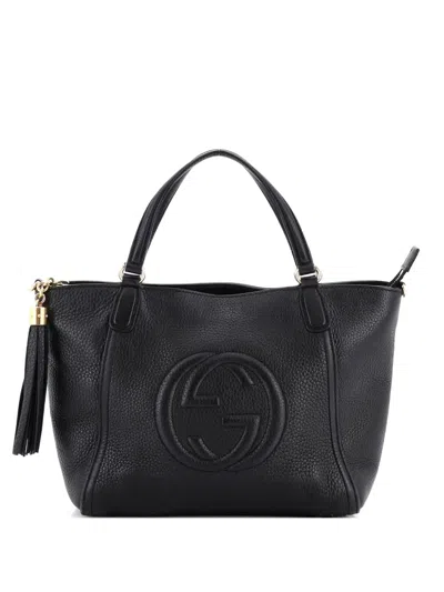 Pre-owned Gucci Soho Convertible Top Handle Bag Leather Small Satchel In Black