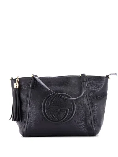 Pre-owned Gucci Soho Convertible Top Handle Bag Leather Small Satchel In Black