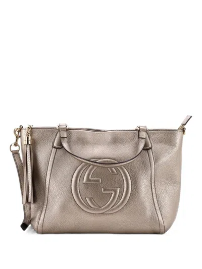 Pre-owned Gucci Soho Convertible Top Handle Bag Leather Small Satchel In Metallic