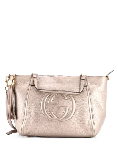 Pre-owned Gucci Soho Convertible Top Handle Bag Leather Small Satchel In Metallic