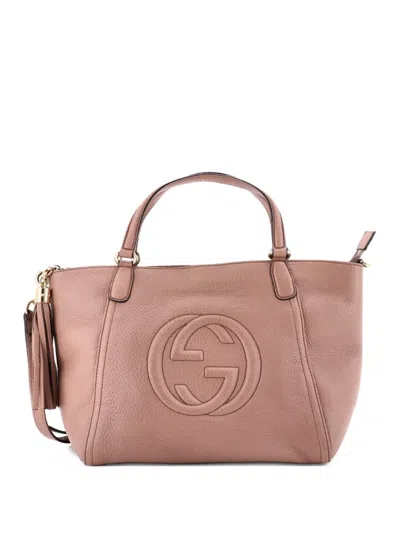 Pre-owned Gucci Soho Convertible Top Handle Bag Leather Small Satchel In Neutral