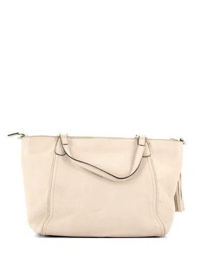 Pre-owned Gucci Soho Convertible Top Handle Bag Leather Small Satchel In Neutral