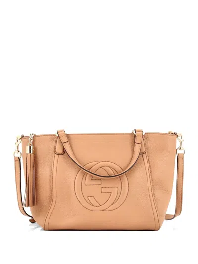Pre-owned Gucci Soho Convertible Top Handle Bag Leather Small Satchel In Neutral