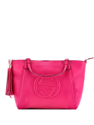 Pre-owned Gucci Soho Convertible Top Handle Bag Leather Small Satchel In Pink