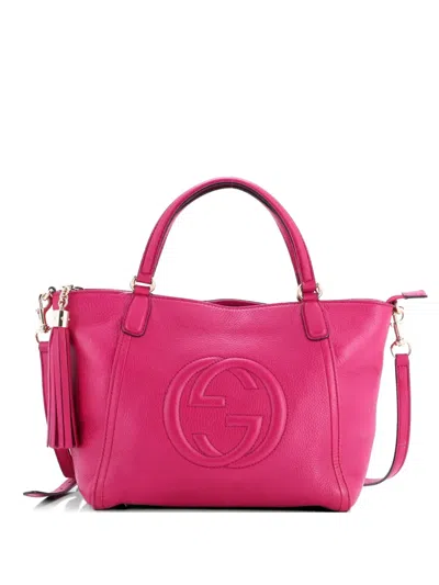 Pre-owned Gucci Soho Convertible Top Handle Bag Leather Small Satchel In Pink