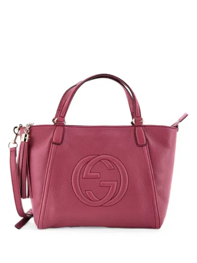 Pre-owned Gucci Soho Convertible Top Handle Bag Leather Small Satchel In Pink