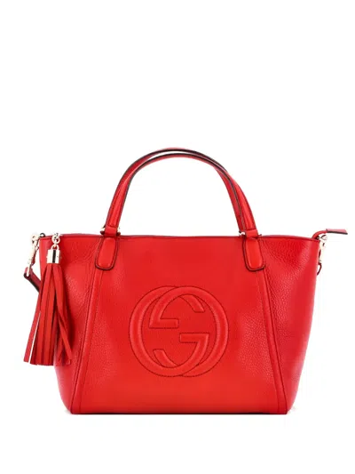 Pre-owned Gucci Soho Convertible Top Handle Bag Leather Small Satchel In Red