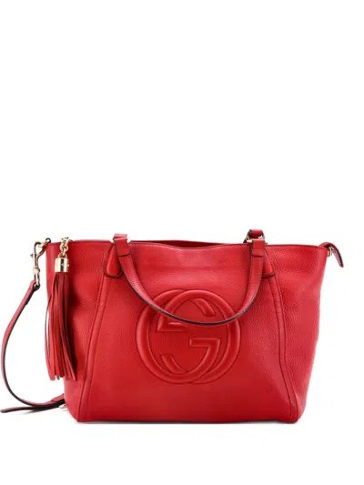 Pre-owned Gucci Soho Convertible Top Handle Bag Leather Small Satchel In Red