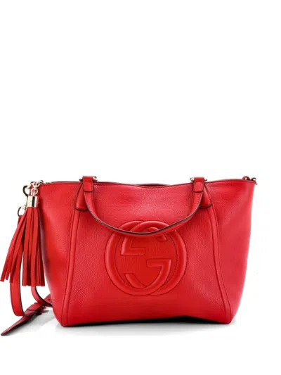 Pre-owned Gucci Soho Convertible Top Handle Bag Leather Small Satchel In Red