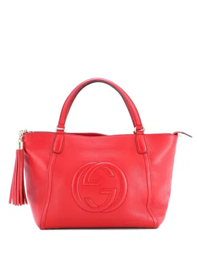 Pre-owned Gucci Soho Convertible Top Handle Bag Leather Small Satchel In Red