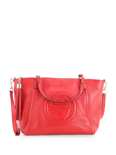 Pre-owned Gucci Soho Convertible Top Handle Bag Leather Small Satchel In Red
